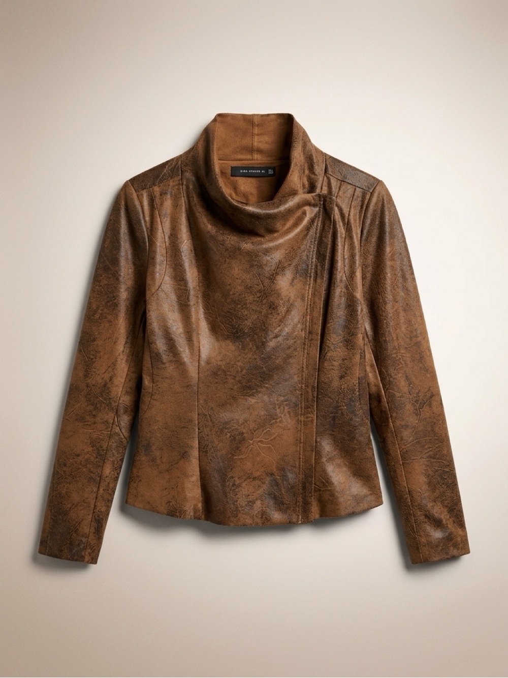 Zara women's brown Faux-Leather Asymmetrical Zip Jacket